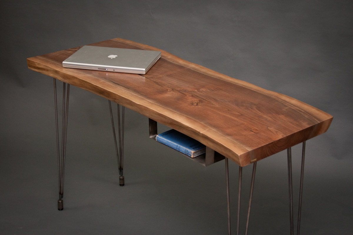 Newest Your Custom: Modern Live Edge Black Walnut Desk Elegant Pertaining To Natural Wood And Black Metal Office Desks (View 13 of 15)