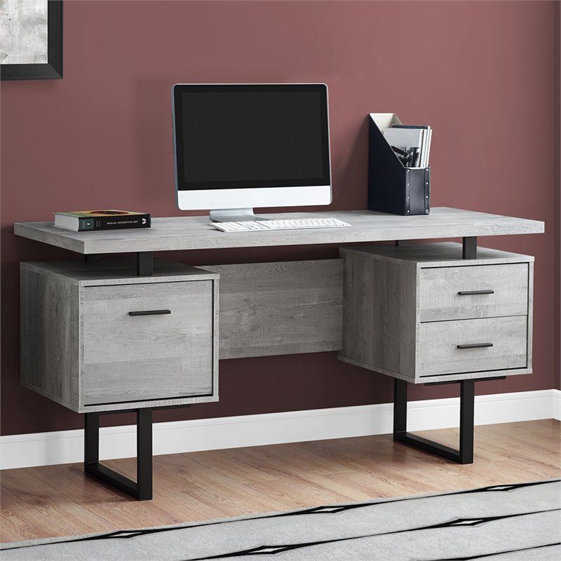 Off White 3 Drawer Desks With 2018 Monarch 3 Drawer Writing Desk In Gray And Black (View 3 of 15)