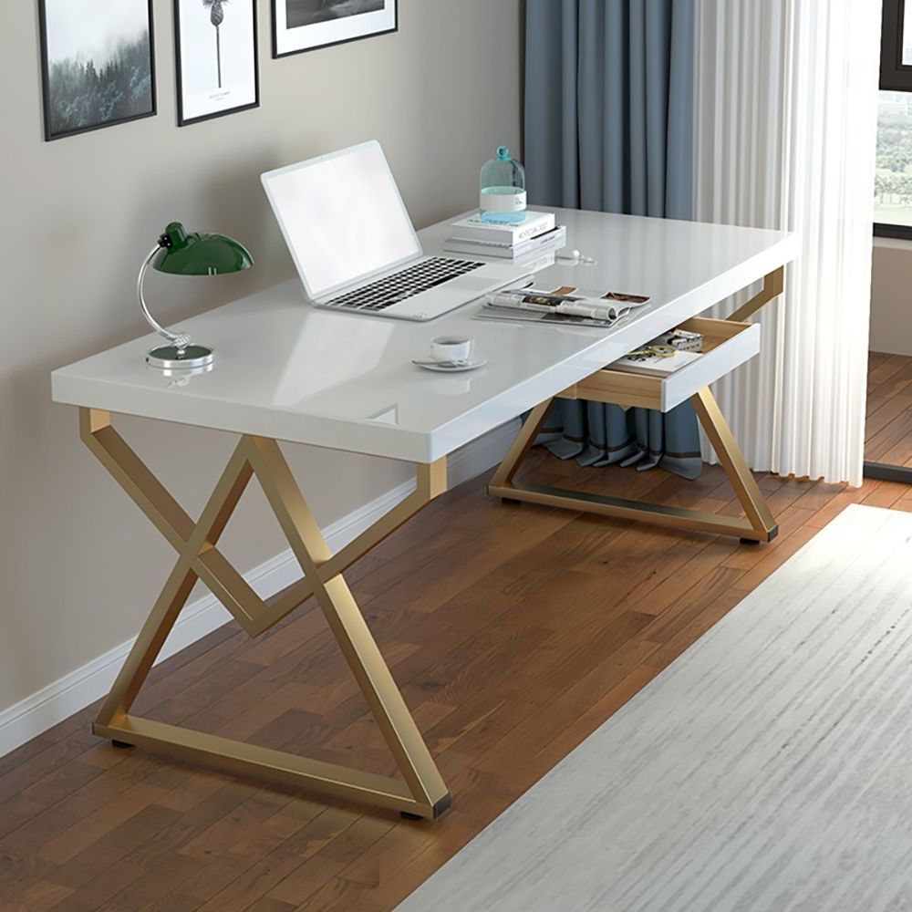 Off White Floating Office Desks Intended For Well Known Modern White Writing Desk In Solid Wood & Metal Home Office Desk (View 2 of 15)