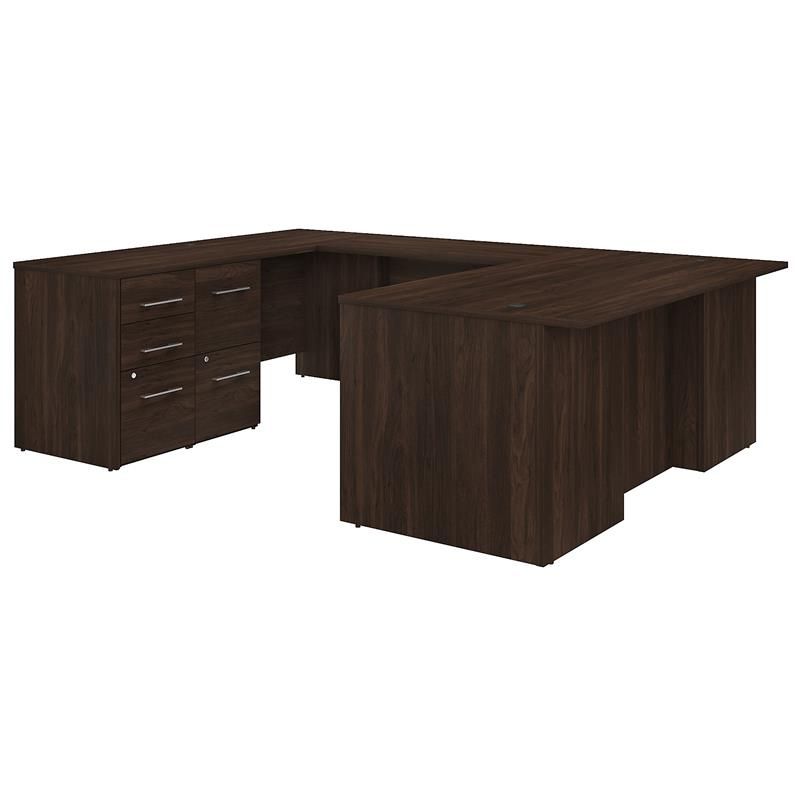 Office 500 72w U Shaped Desk With Drawers In Black Walnut – Engineered For 2018 Black Glass And Walnut Wood Office Desks (View 7 of 15)