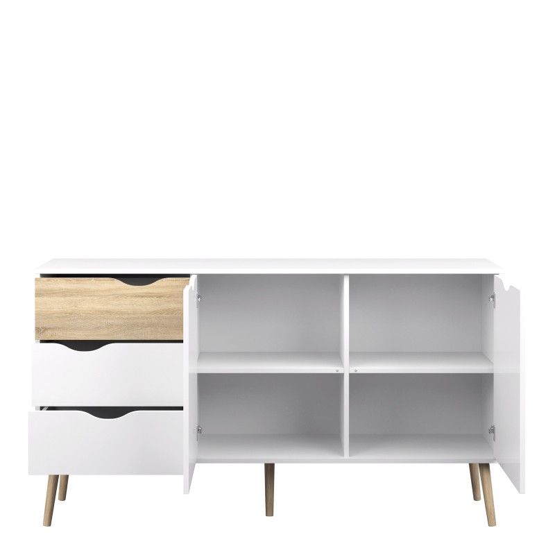 Oslo Sideboard – Large – 3 Drawers 2 Doors In White And Oak Within Most Current Cleveland Sideboard (View 4 of 18)