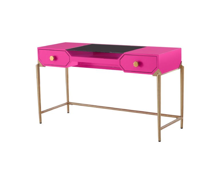 Pink Lacquer 2 Drawer Desks For Preferred Bajo Pink Lacquer Desk – Tov Furniture (View 4 of 15)