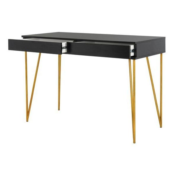 Popular Black And Gold Writing Desks Inside Pine Two Drawer Writing Desk Black/gold – Safavieh In  (View 3 of 15)