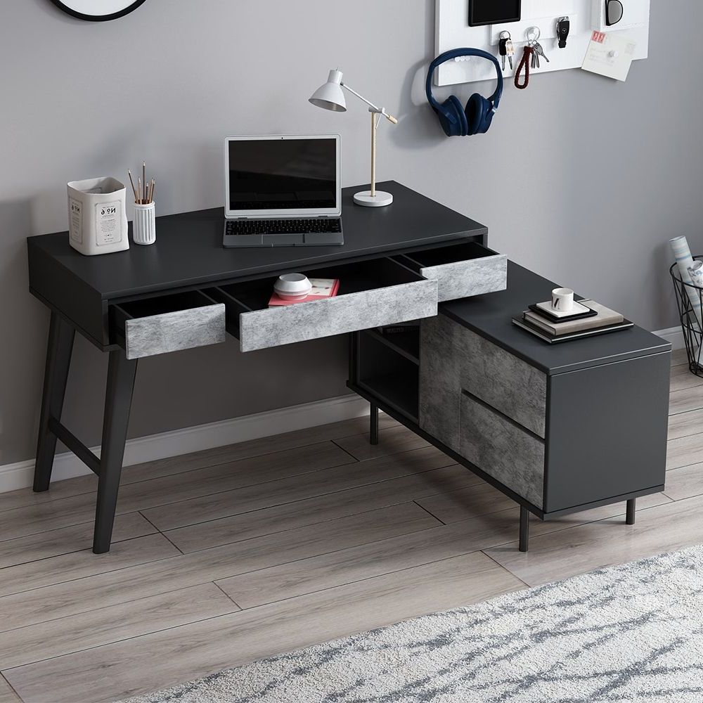 Popular Black Finish Modern Computer Desks For Modern Black L Shaped Desk With Drawers & Storage Rotatable Cabinet (View 5 of 15)