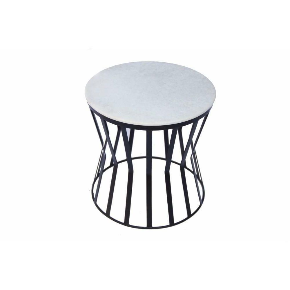 Popular End Table, White,urban Port, Marble Top, Iron Base, Round, Drum Shaped Regarding Iron And White Marble Desks (View 13 of 15)