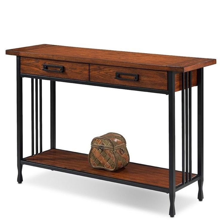 Popular Leick Ironcraft Console Table In Burnished Oak (View 14 of 15)