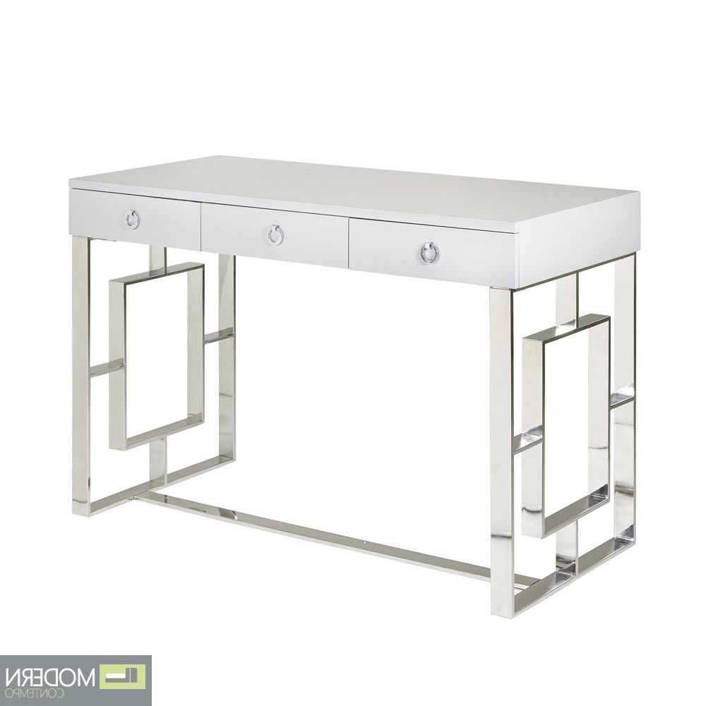 Popular Modern Contempo – Akwa High Gloss White Lacquer Desk Silver For White Lacquer And Brown Wood Desks (View 14 of 15)