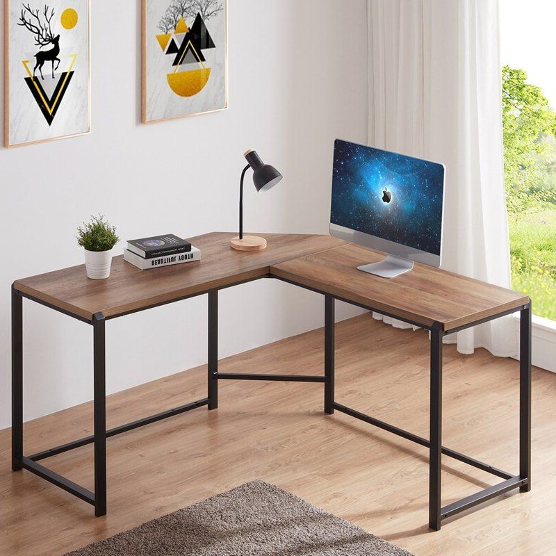 Popular Oak Corner Computer Writing Desks Regarding 17 Stories L Shaped Computer Desk, Wood And Metal Corner Desk For Home (View 9 of 15)