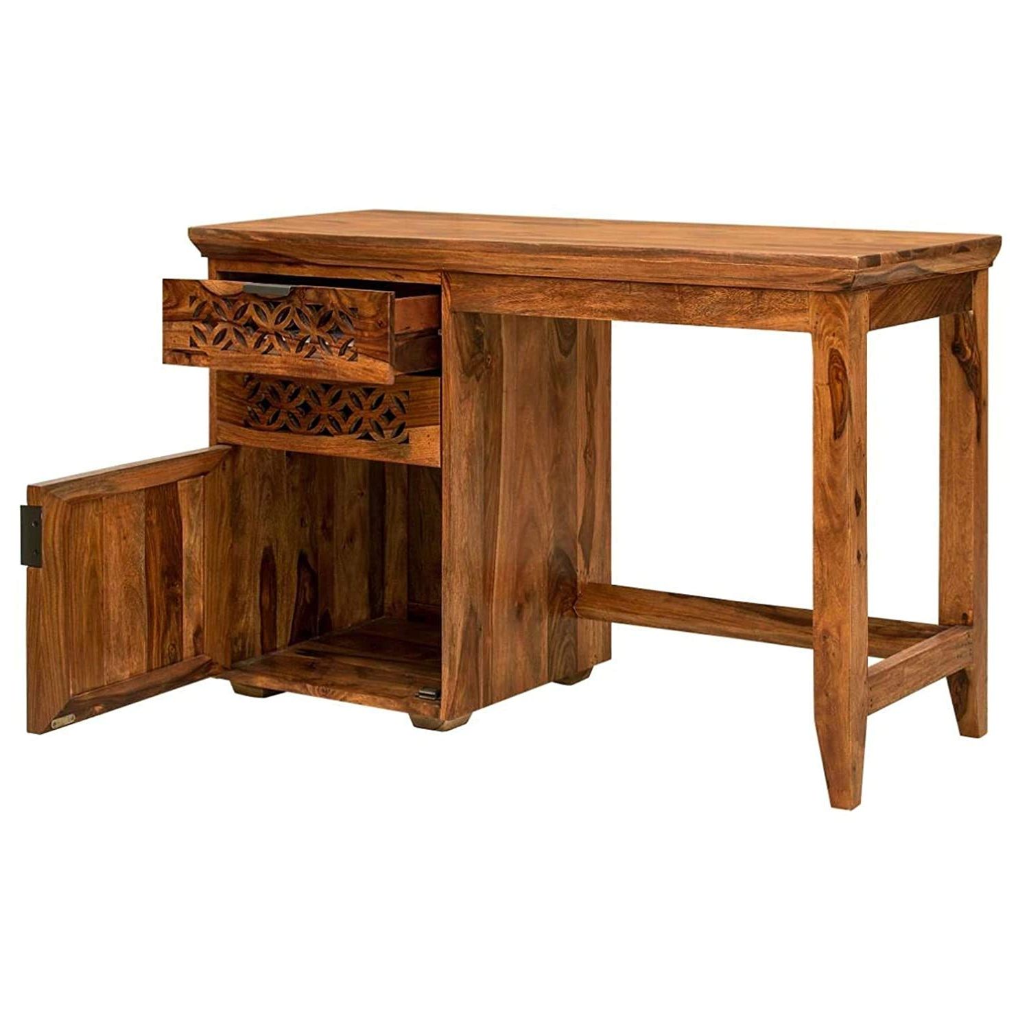 Popular Sheesham Wood Writing Desks Pertaining To Km Decor Sheesham Wood Writing Study Table For Home And Office 3 Drawer (View 3 of 15)