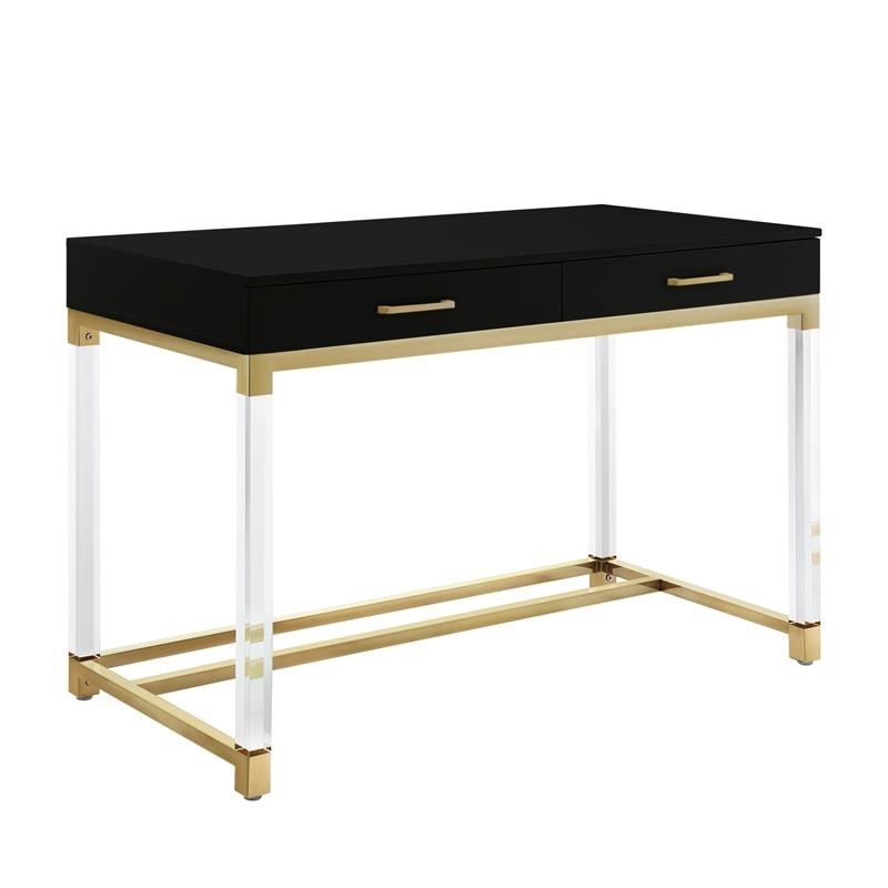 Posh Briar 2 Drawer Metal Writing Desk With Acrylic Legs In Black/gold Within Recent Gold Metal Rectangular Writing Desks (View 6 of 15)