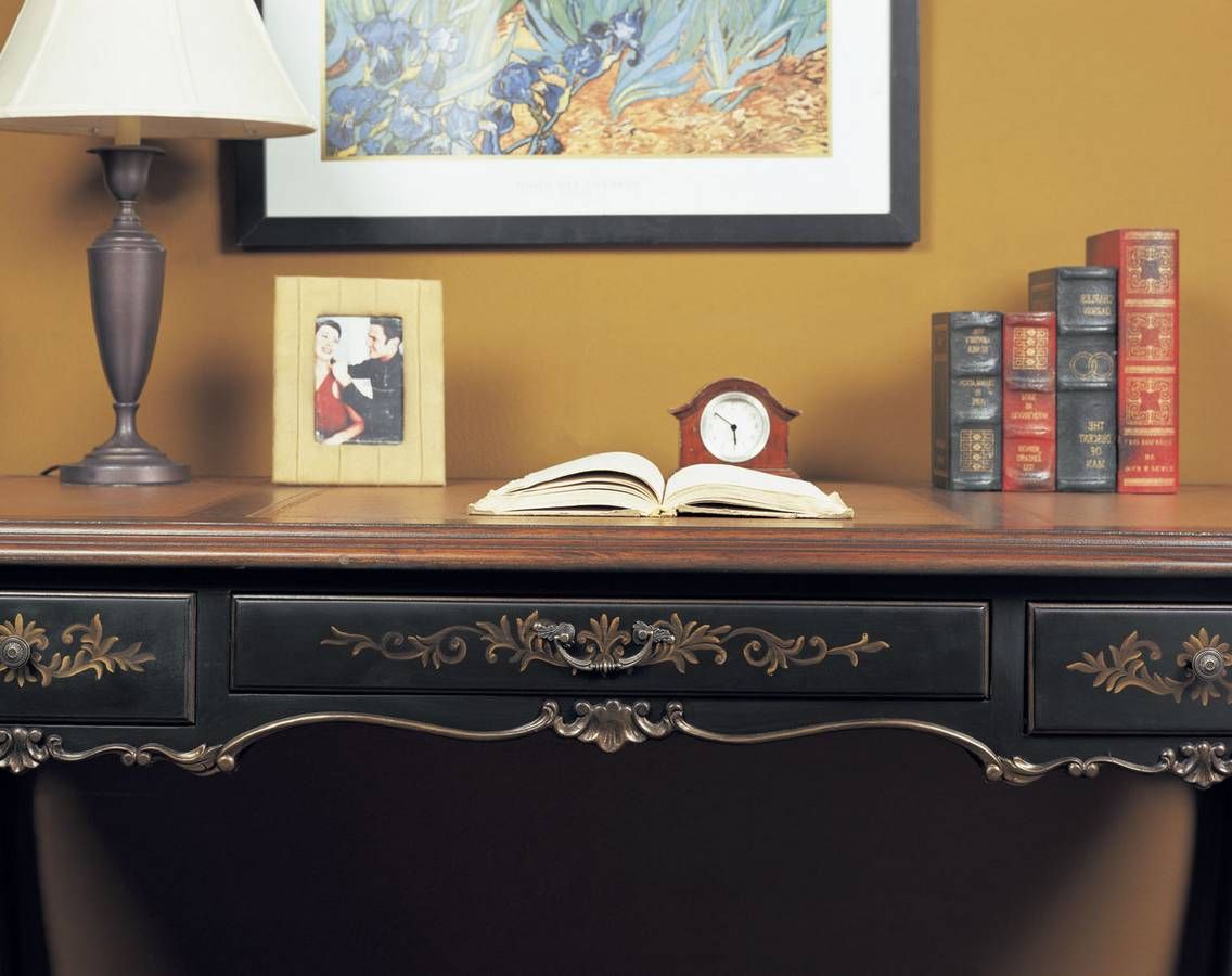 Powell Masterpiece Writing Desk – Black With Brushed Gold Highlights Pertaining To Latest Black And Gold Writing Desks (View 9 of 15)