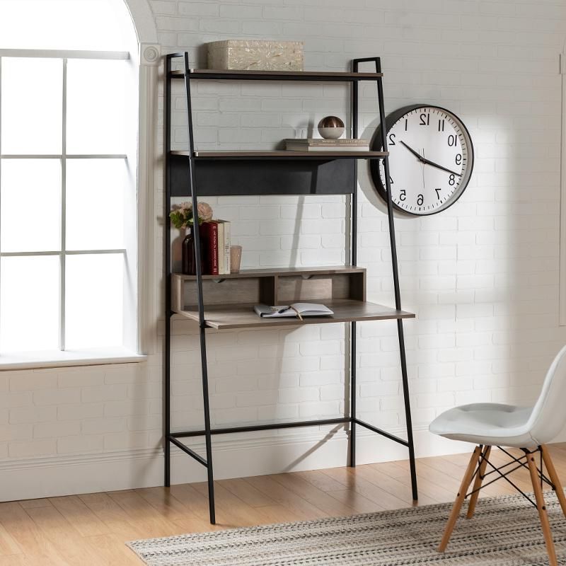 Preferred 2 Shelf Black Ladder Desks With 36 Inch Modern Wood Ladder Computer Desk – Gray Wash In  (View 4 of 15)
