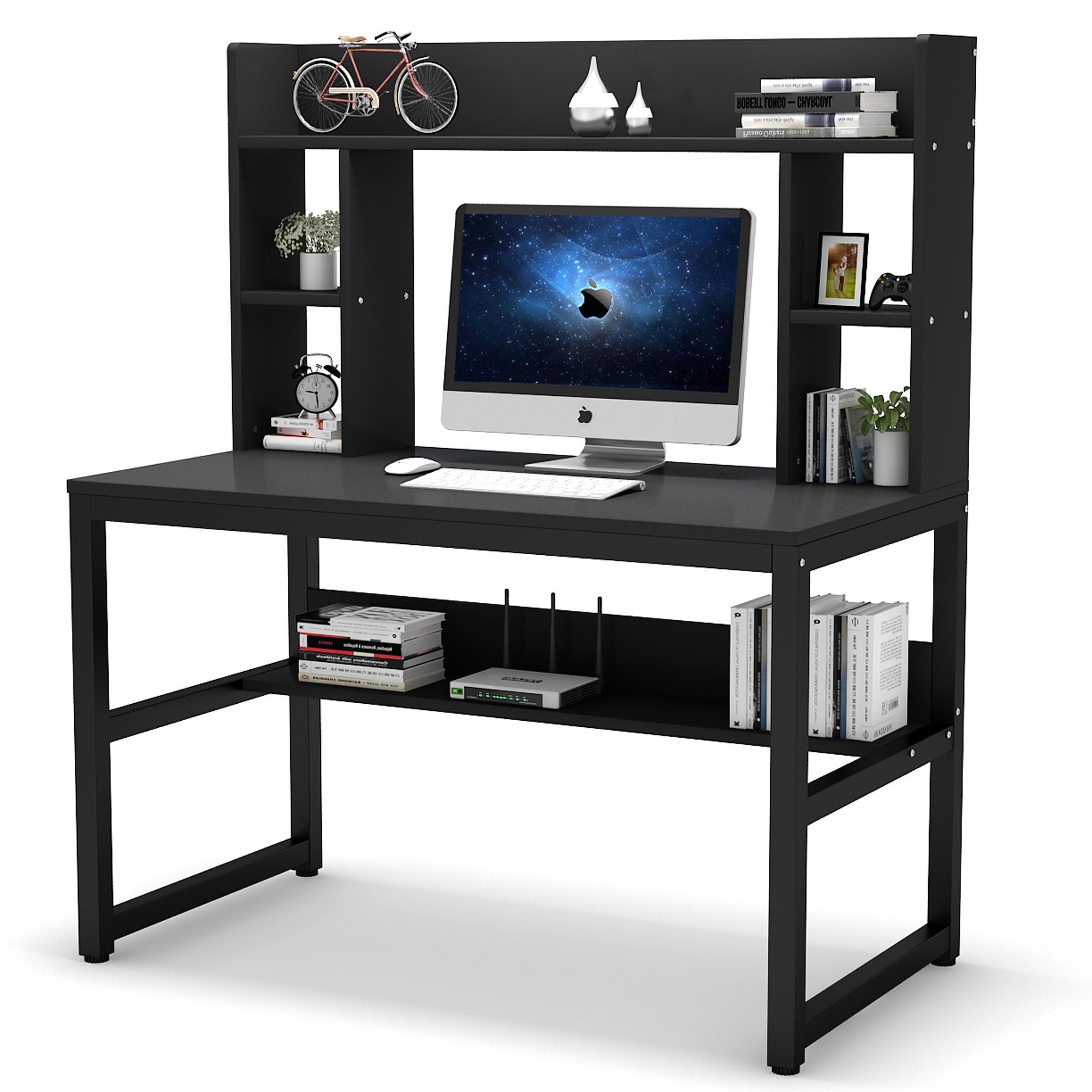 Preferred Black Finish Modern Office Desks With Tribesigns Computer Desk With Hutch, Modern Writing Desk With Storage (View 9 of 15)