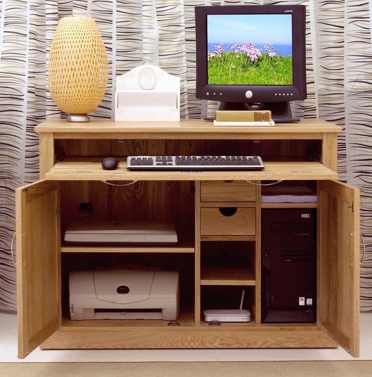 Preferred Computer Desks With Filing Cabinet Intended For Mobel Solid Oak Office Furniture Hideaway Computer Desk And Filing (View 11 of 15)