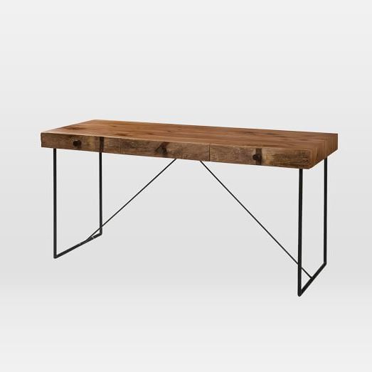 Preferred Elm Wood Black Desks Regarding Natural Wood + Metal Writing Desk (View 11 of 15)