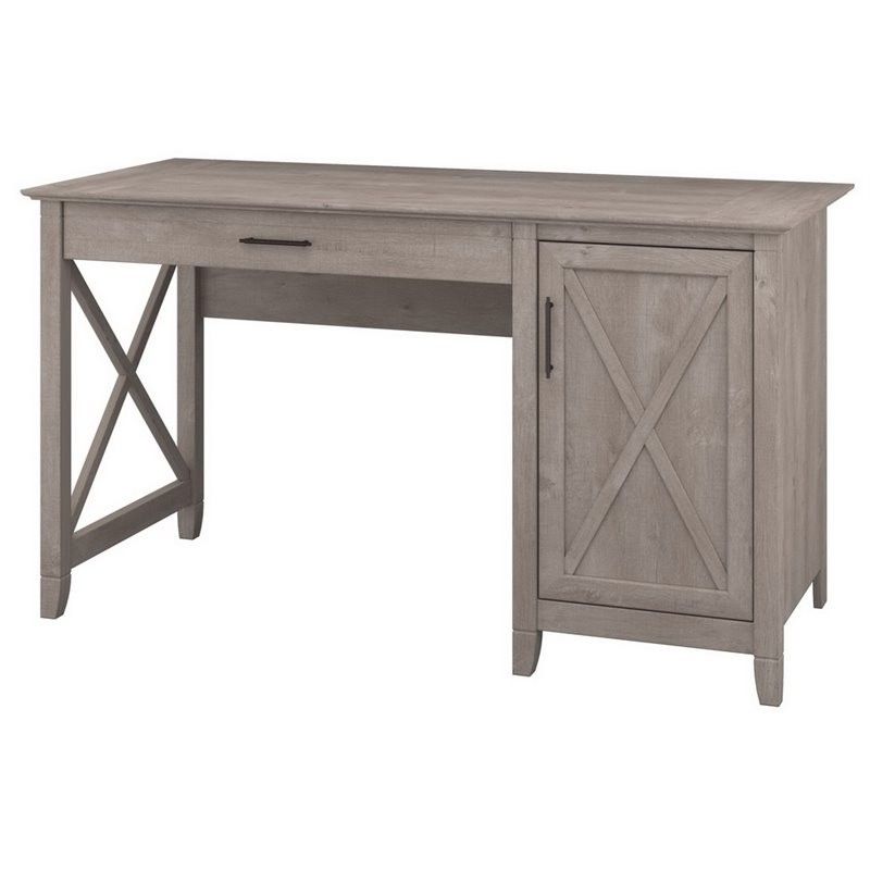 Preferred Gray Reversible Desks With Pedestal With Regard To Bush Key West 54" Single Pedestal Desk In Washed Gray (View 4 of 15)