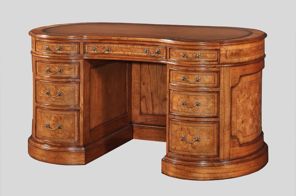 Preferred Kidney Large Writing Desk In Burr Walnut For Walnut And Black Writing Desks (View 14 of 15)