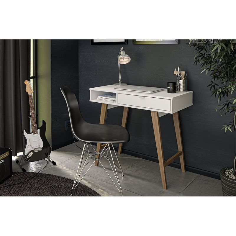 Preferred Polifurniture Windsor Engineered Wood 1 Drawer Writing Desk In White Throughout Natural And White 1 Drawer Writing Desks (View 14 of 15)