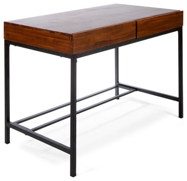 Preferred Rustic Acacia Wooden 2 Drawer Executive Desks Intended For Gdf Studio Elrod Dark Oak Acacia Wood Storage Desk With Rustic Metal (View 1 of 15)