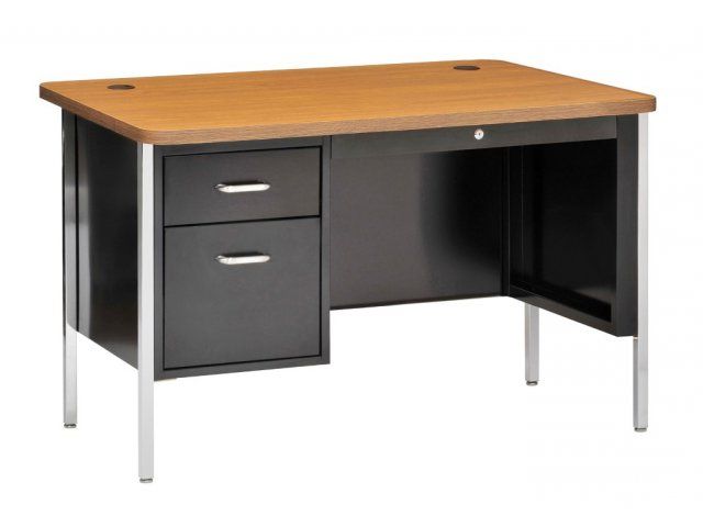 Preferred Single Pedestal Metal Teachers Desk 48"x30", Teacher Desks With Black Wood And Metal Office Desks (View 11 of 15)
