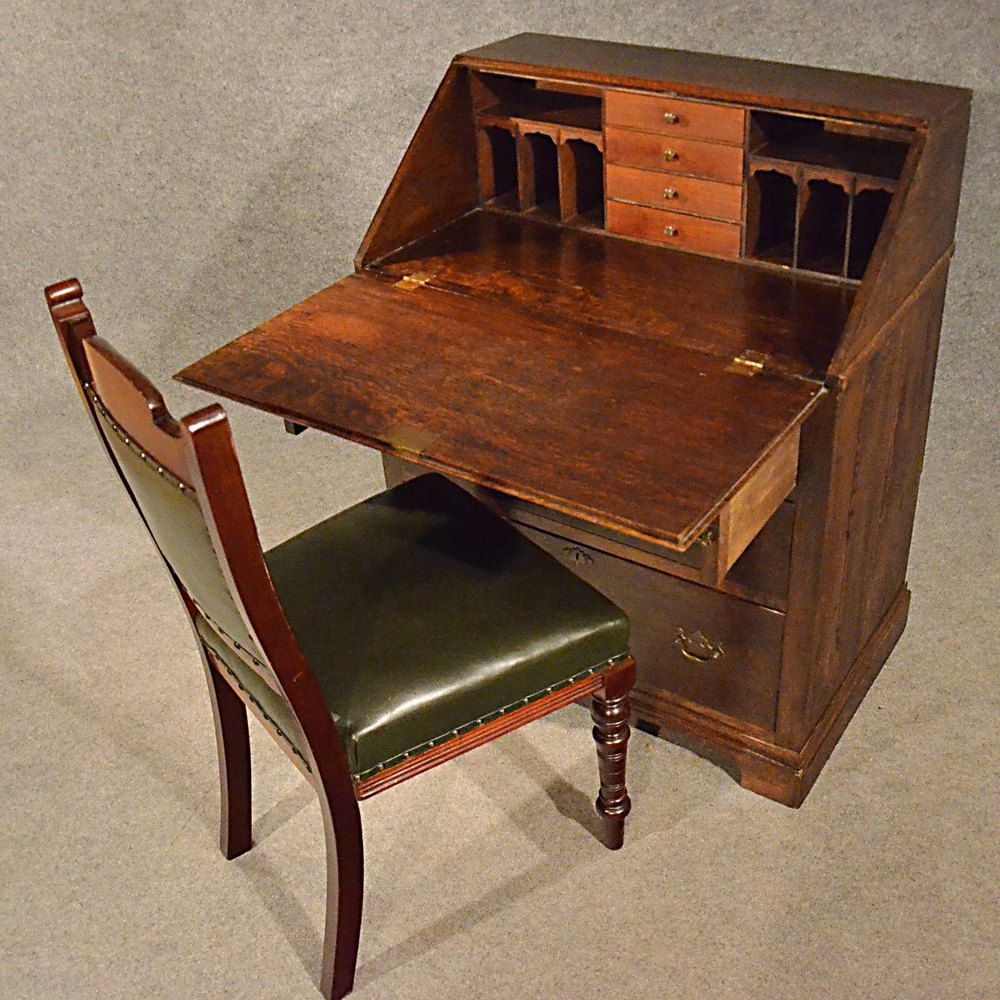 Recent Antique Oak Bureau Writing Study Desk English – Antiques Atlas Within Light Oak And White Writing Desks (View 6 of 15)