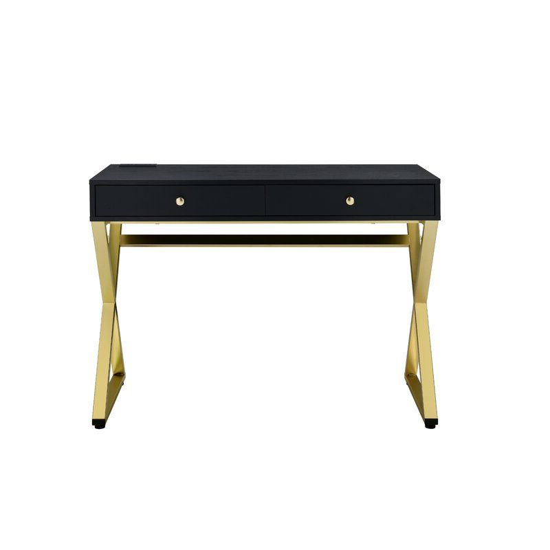Recent Everly Quinn Writing Desk With Built In Usb Port And Plug In Black And Within Acacia Wood Writing Desks With Usb Ports (View 2 of 15)