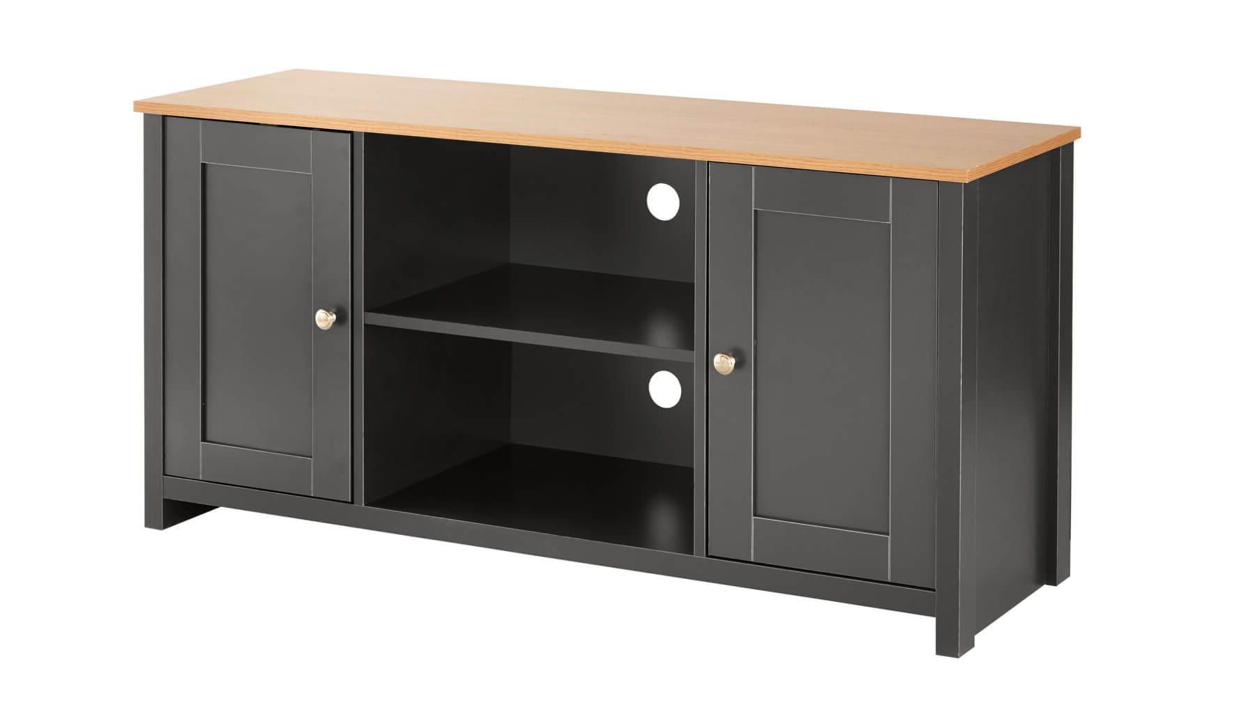 Recent Graphite Oak Tv Stand Two Tone 2 Door Television Unit Open Shelf Cable In Graphite 2 Drawer Compact Desks (View 4 of 15)