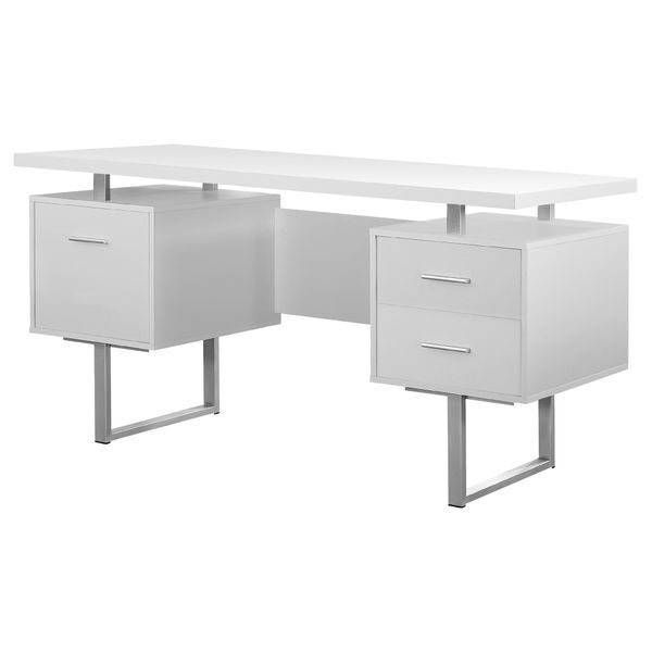 Recent Monarch 60" Contemporary Floating Top Hollow Core Office Desk With 2 Throughout Natural Wood And White Metal Office Desks (View 13 of 15)