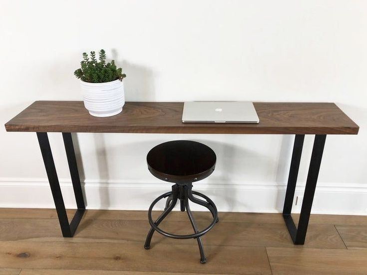 Recent Our Narrow Office Desk Is Made From One Piece Of Solid Premium Black Intended For Glass Walnut Wood And Black Metal Office Desks (View 4 of 15)