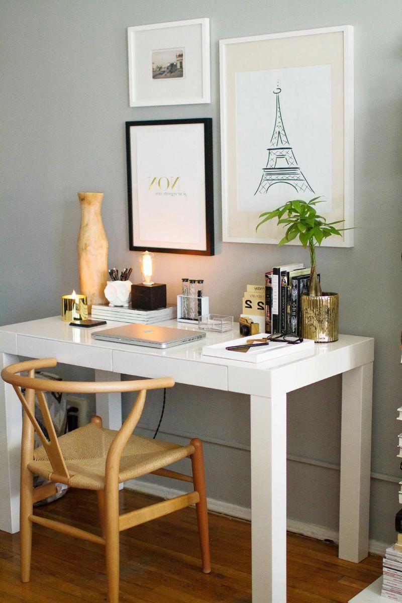 Recent Pretty + Simplehow To Style A West Elm Parsons Desk // White Lacquer Regarding Gray And Gold 2 Drawer Desks (View 14 of 15)