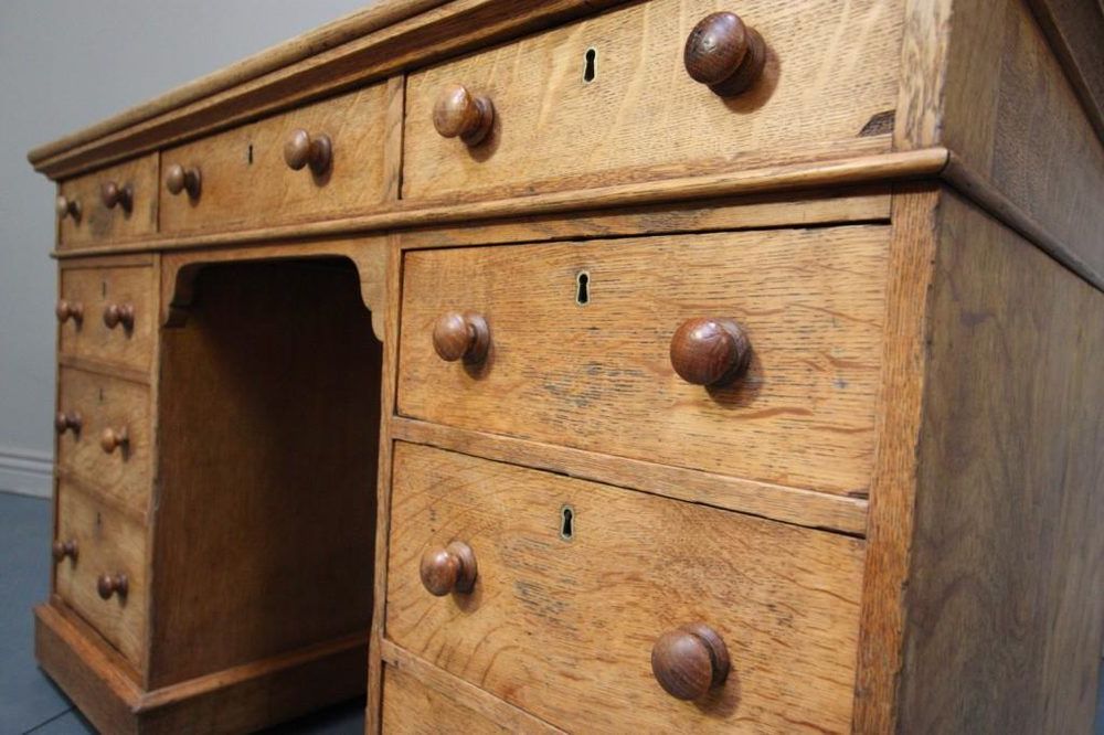 Reclaimed Oak Leaning Writing Desks For Newest Antique Oak Pedestal Writing Desk (View 15 of 15)