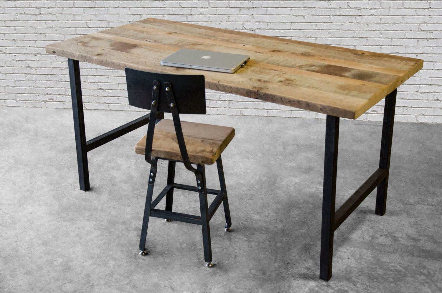 Reclaimed Wood Desk With Steel H Frame Legs In Choice Of (View 8 of 15)