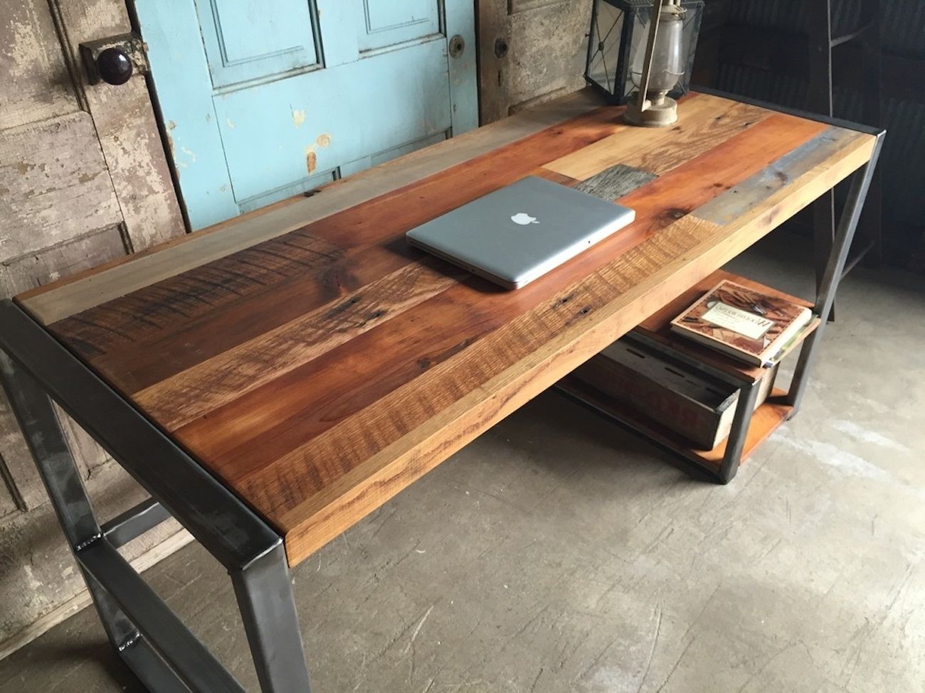 Reclaimed Wood Patchwork Desk » Gadget Flow Intended For 2019 Reclaimed Barnwood Wood Writing Desks (View 4 of 15)