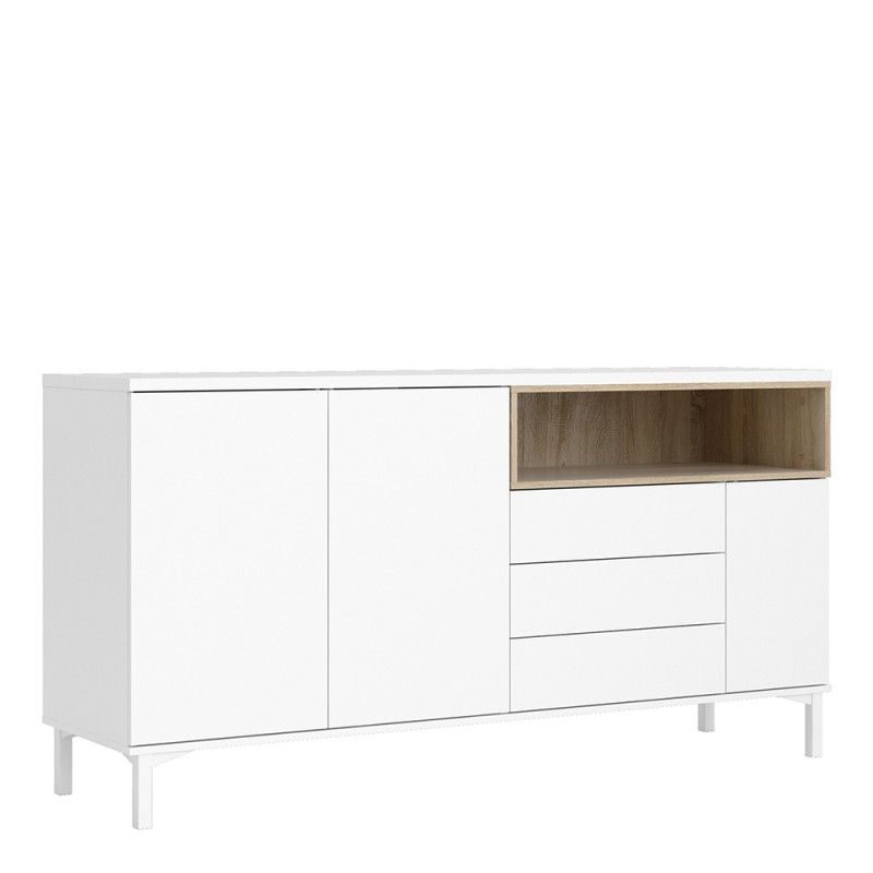 Roomers Sideboard 3 Drawers 3 Doors In White And Oak With Most Popular Cleveland Sideboard (View 17 of 18)