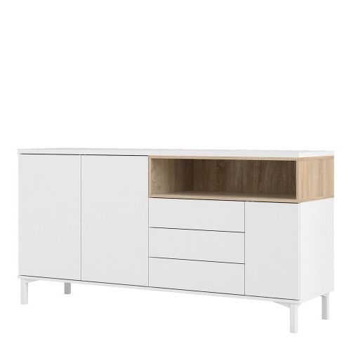 Roomers Sideboard 3 Drawers 3 Doors In White And Oak With Preferred Cleveland Sideboard (View 10 of 18)