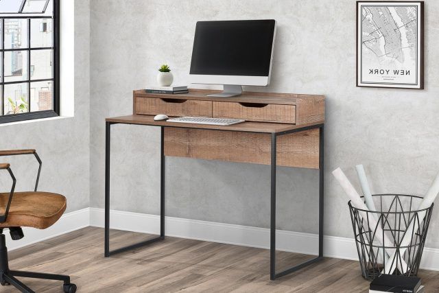 Rustic Acacia Wooden 2 Drawer Executive Desks For Newest Urban 2 Drawer Office Desk Rustic – Birlea Furniture (View 5 of 15)