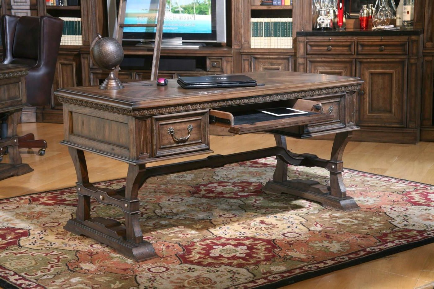 Rustic Acacia Wooden Writing Desks Pertaining To Most Current Aria Transitional Rustic Writing Desk In Dark Smoked Pecan Wood Finish (View 7 of 15)