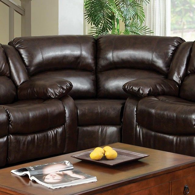 Rustic Brown Sectional Corner Desks For Widely Used Winslow Rustic Brown Bonded Leather Recliner Sectional Sofa – Shop For (View 4 of 15)