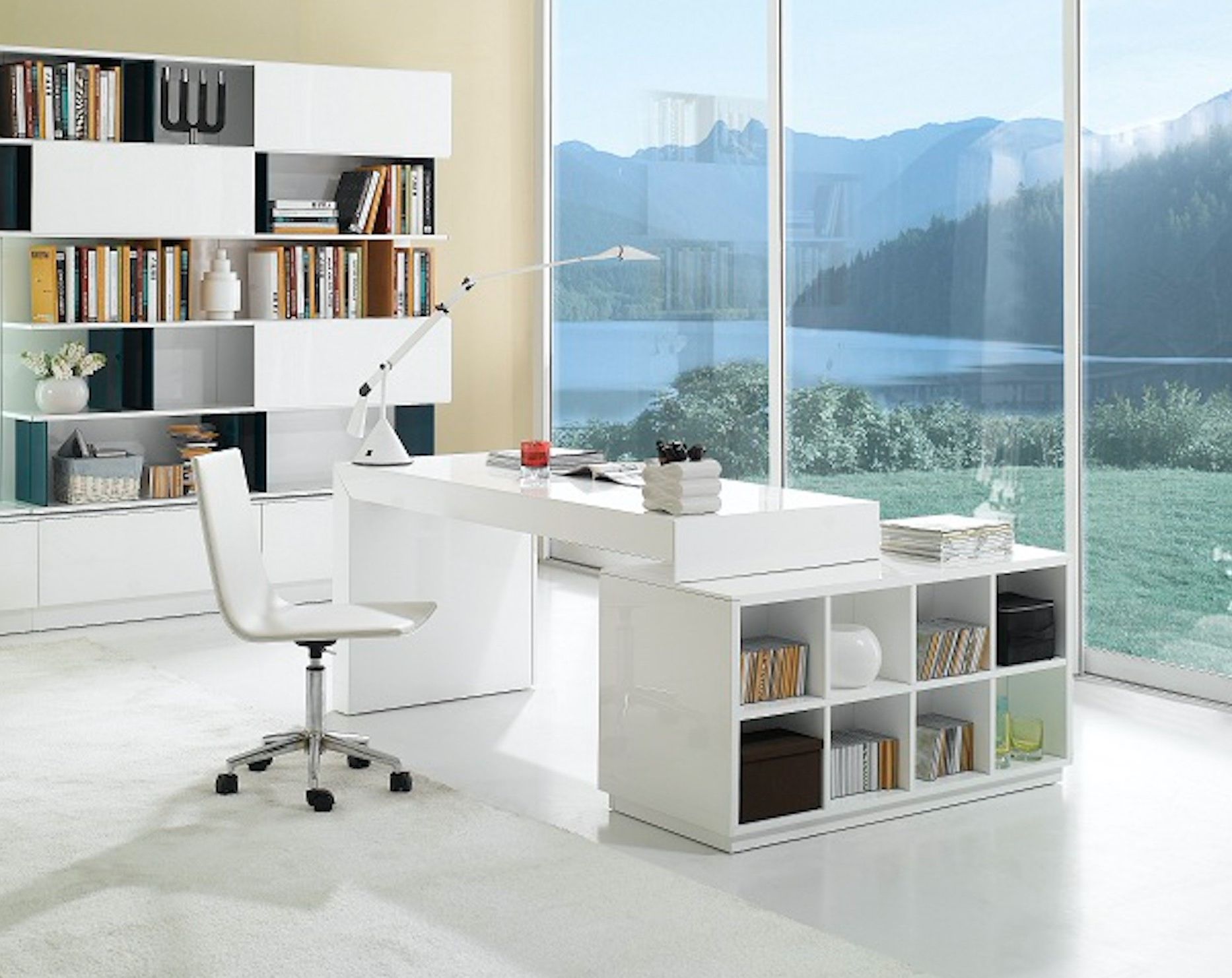 S005 Modern Office Desk White High Gloss Available For Purchase At Nova Within 2018 Glossy White And Chrome Modern Desks (View 11 of 15)