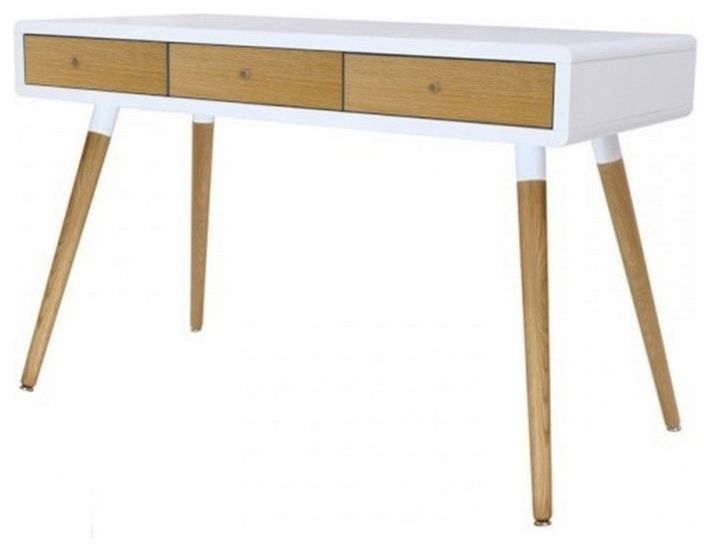 Scandinavian White And Oak 3 Drawer Writing Desk – Scandinavian – Desks With Regard To Most Up To Date Dark Toasted Oak 3 Drawer Writing Desks (View 6 of 15)