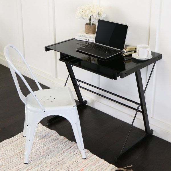 Shop Black Metal Glass Computer Desk – On Sale – Free Shipping Today Within Famous Glass White Wood And Black Metal Office Desks (View 11 of 15)