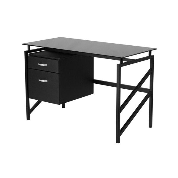 Shop Offex Black Metal And Glass Desk – Free Shipping Today – Overstock Intended For Well Liked Graphite 2 Drawer Compact Desks (View 15 of 15)