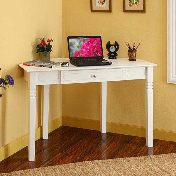 Shop White Wood Corner Computer Desk – Overstock – 6364214 With Regard To Newest White 1 Drawer Wood Laptop Desks (View 8 of 15)