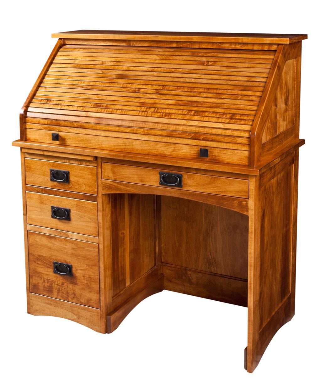 Single Pedestal Mission Rolltop Desk – Amish Direct Furniture With Widely Used Hickory Wood 5 Drawer Pedestal Desks (View 4 of 15)