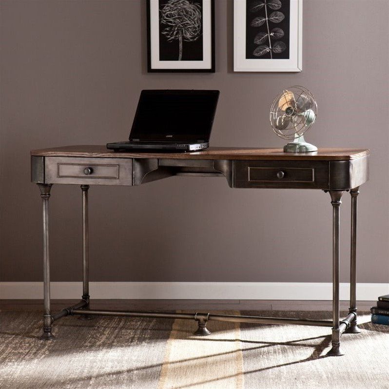 Southern Enterprises Edison Industrial 2 Drawer Desk In Gray – Ho9052 With Regard To Well Liked Smoke Gray Computer Writing Desks (View 1 of 15)