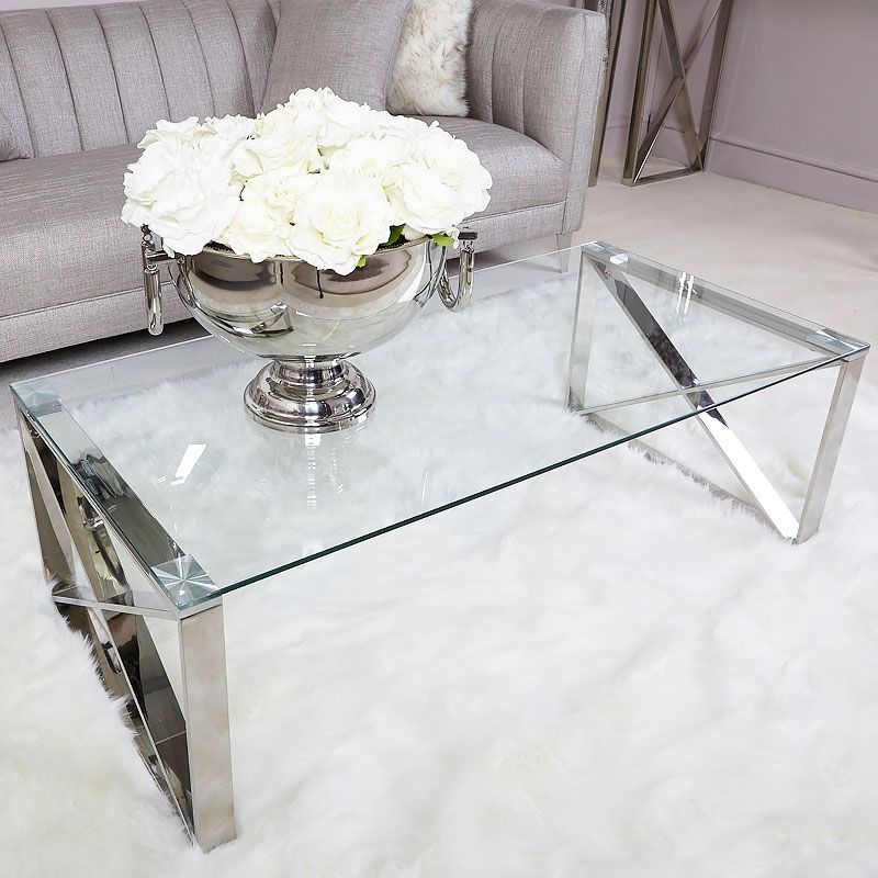 Stainless Steel And Glass Modern Desks Throughout Widely Used Zenn Contemporary Stainless Steel Clear Glass Lounge Coffee Table (View 1 of 15)