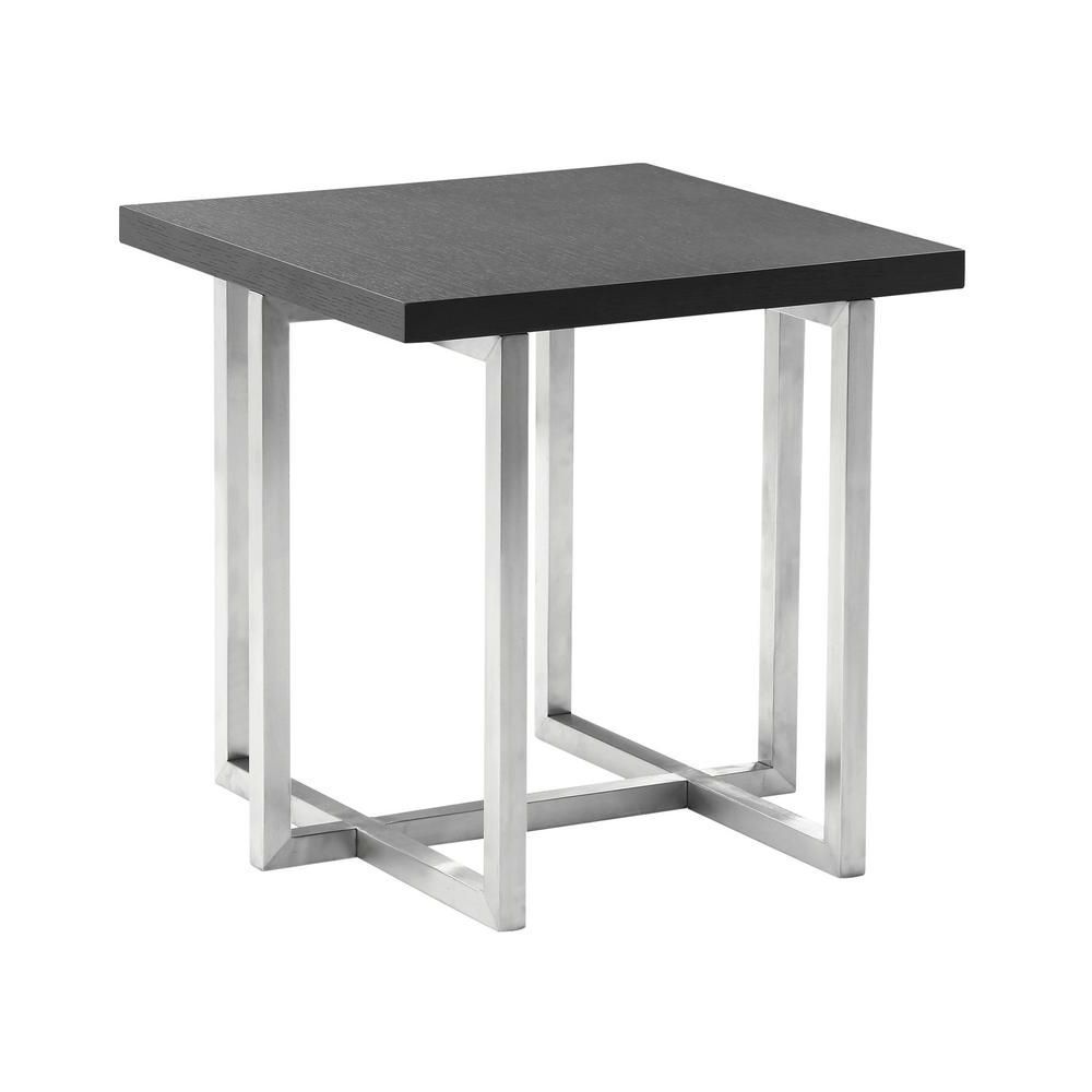Stainless Steel And Gray Desks For Widely Used Armen Living Grey Veneer Wood Top Contemporary End Table In Brushed (View 5 of 15)
