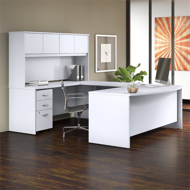 Studio C 72w U Shaped Desk With Hutch And Mobile File Cabinet In White Throughout Best And Newest White Traditional Desks Hutch With Light (View 2 of 15)
