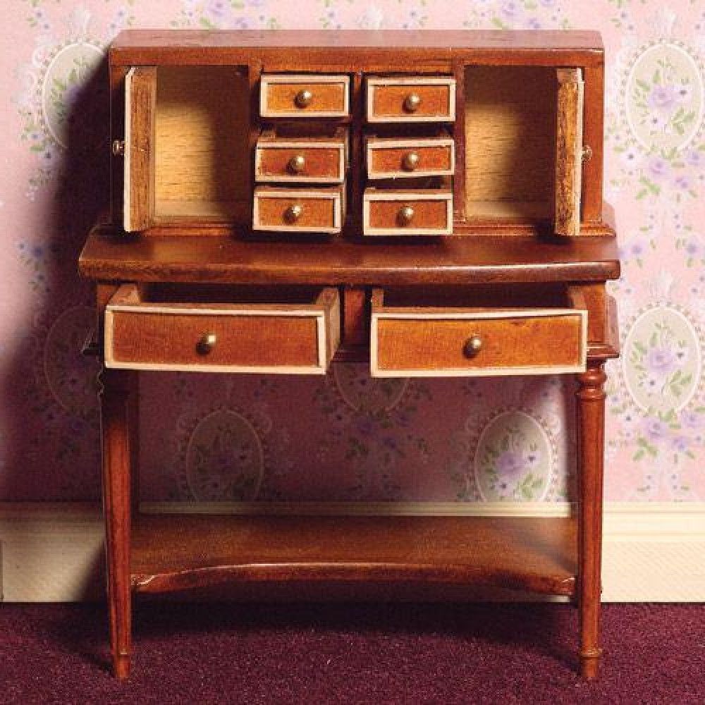The Dolls House Emporium Inlaid Writing Desk Walnut Finish With Current Walnut And Black Writing Desks (View 7 of 15)