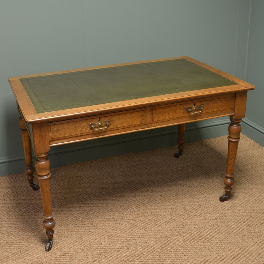 Trendy Superb Quality Victorian Golden Oak Antique Writing Table / Desk Regarding Reclaimed Oak Leaning Writing Desks (View 5 of 15)